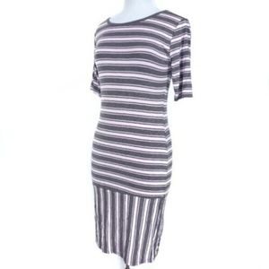 Lularoe M Gray Pink Julia Dress Striped Stretch